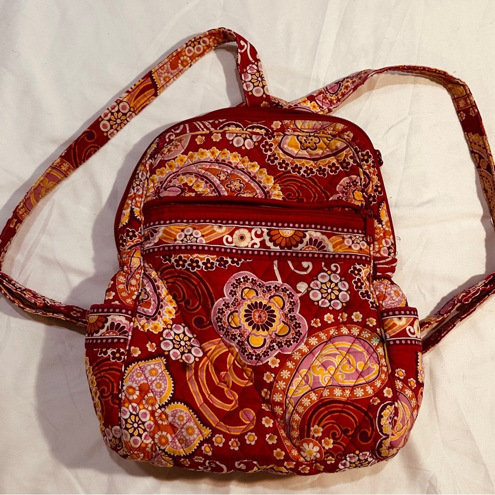 Vera Bradley Red Paisley Quilted Backpack Purse Crossbody Bag - Picture 5 of 14